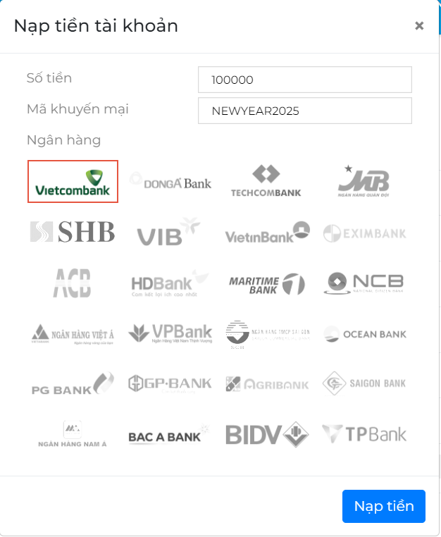 DBIM - Hướng dẫn nạp tiền vào tài khoản qua Website